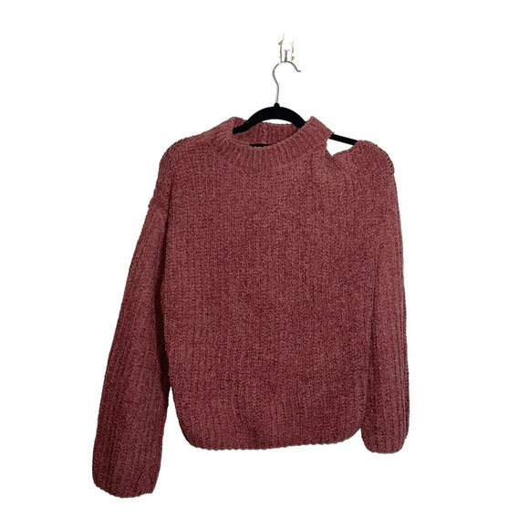 Express Rosewood Pink Single Cold Shoulder Chenille Knit Sweater Small Women’s - Picture 1 of 10